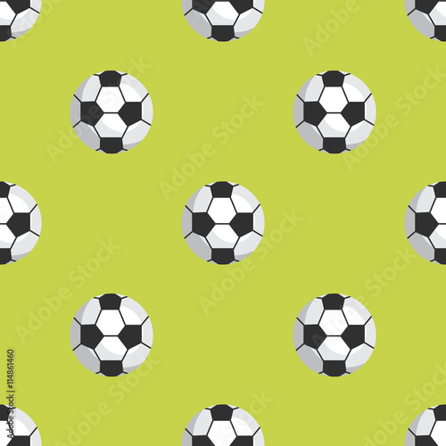 Seamless pattern of soccer balls on a green background