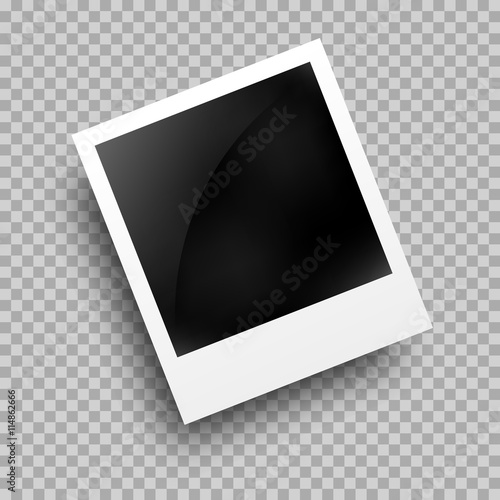 Photo frame polaroid template on transparent grid. Isolated instant photo frame