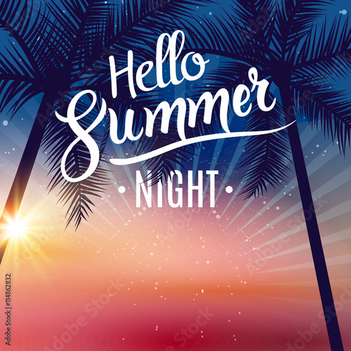 Summer night dance party. Beach summer night party poster. Travel vacation design flyer