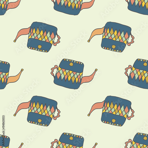 Hand drawn seamless pattern with blue teapots