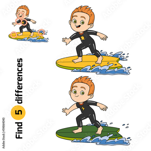 Photography Find differences, a boy riding a surf