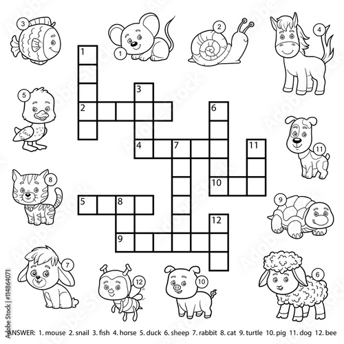 Vector black and white crossword about domestic animals