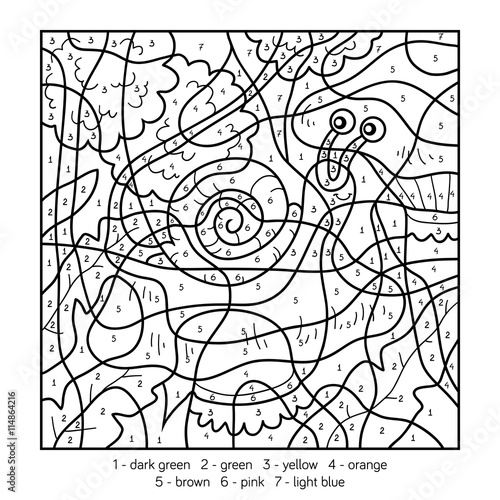 Color by number for children with a snail