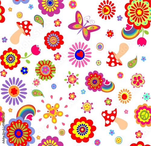 Childish funny wallpaper with hippie symbolic
