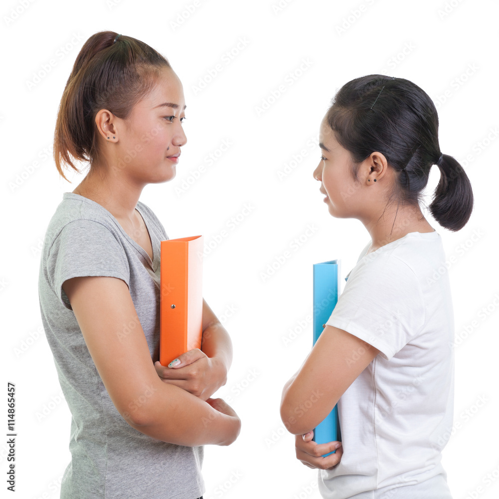 Two girls with document