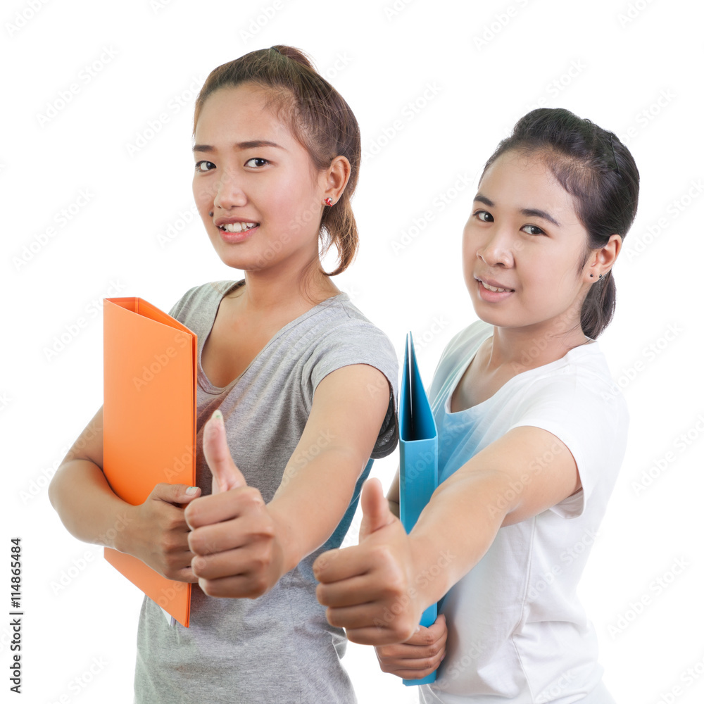 Two girls with document Two girls with document
