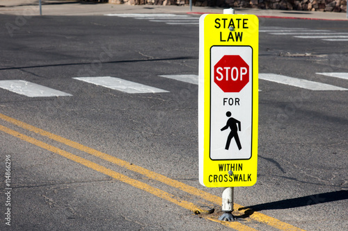 Slika na platnu Stop for Pedestrians within crosswalk sign and crosswalk