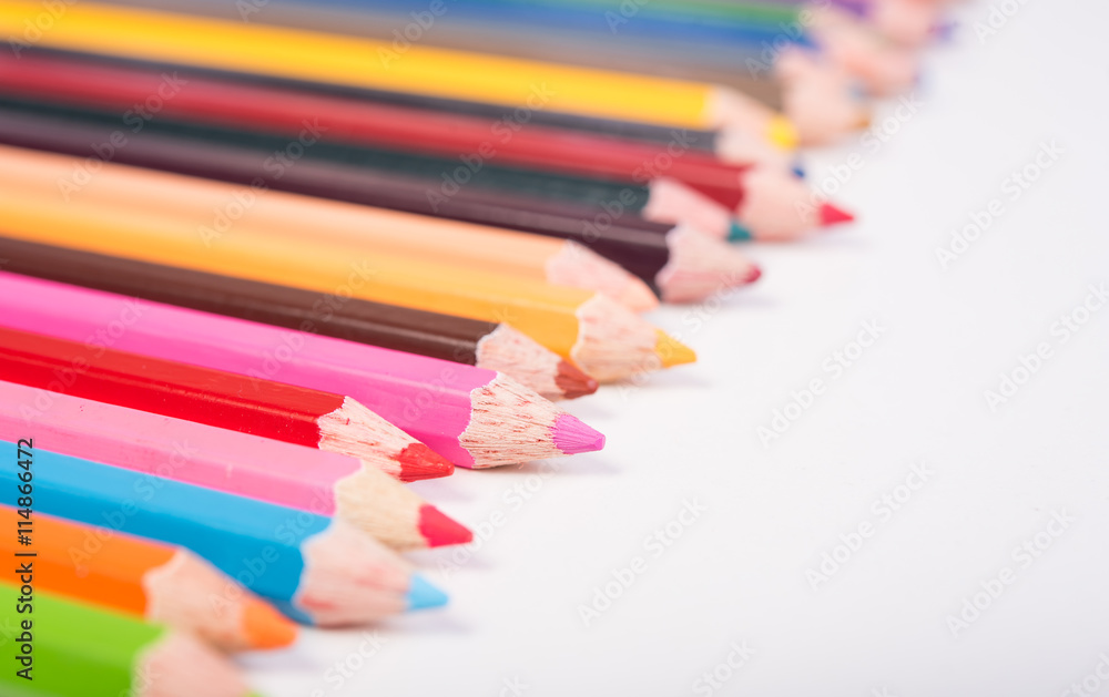 closeup photo of crayons, color pencil isolated on white backgro closeup photo of crayons, color pencil isolated on white backgro