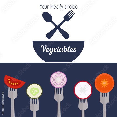 Pieces of vegetables on forks