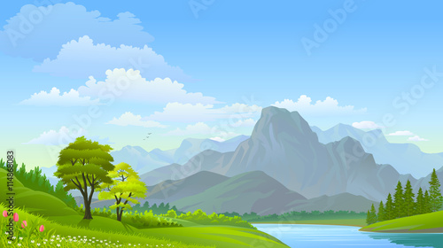 Lush grasslands on either side of a river