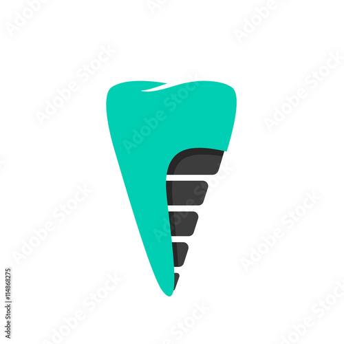 Dental implant lab logo vector template, tooth flat icon symbol, concept of teeth recovery technology emblem, prosthesis modern design illustration isolated on white