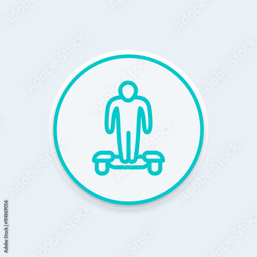 hoverboard icon, man on hoverboard linear pictogram, vector illustration