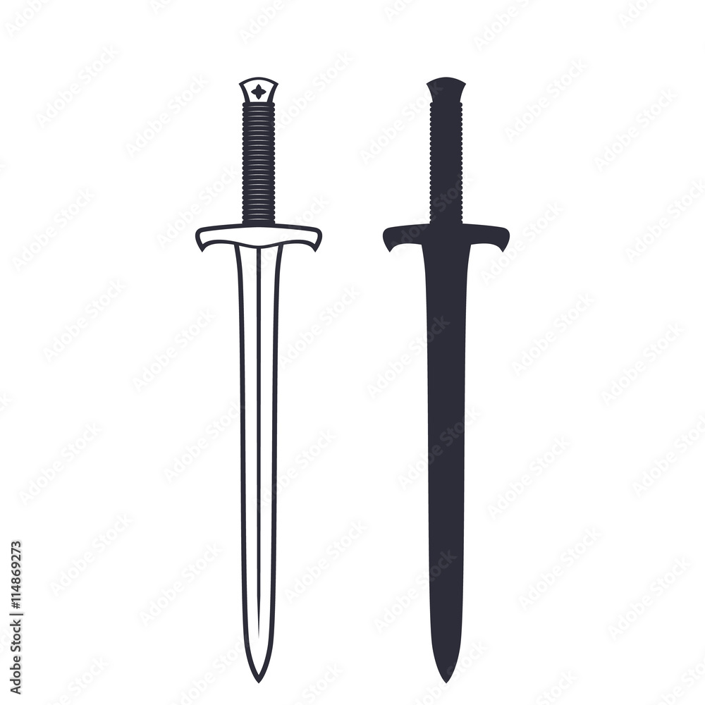 medieval sword isolated on white, vector illustration Stock Vector ...