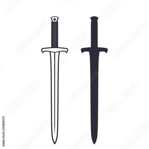 medieval sword isolated on white, vector illustration