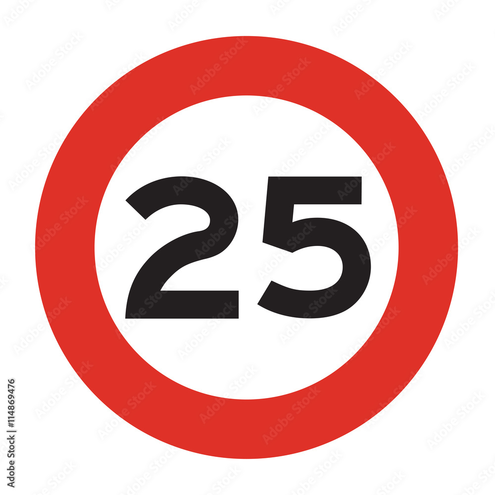 Baron Violin Rejsebureau Speed limit road sign. Speed limit 25 icon. Isolated illustration of circle  speed limit traffic sign with red border. Stock Vector | Adobe Stock
