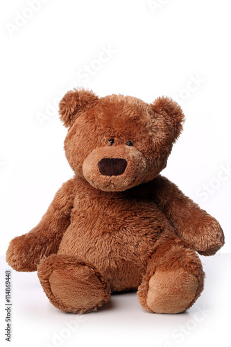 Cuadro en lienzo Fluffy brown teddy bear isolated on white background