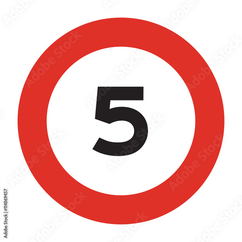 Speed limit road sign. Speed limit 5 icon. Isolated illustration of circle speed limit traffic sign with red border.