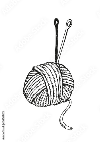 Knitting Outline Doodle Style Illustration. Editable Clip Art.