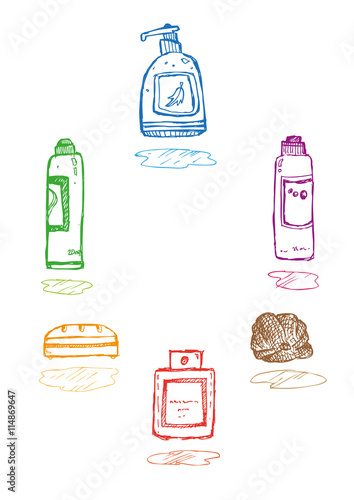 Men Care Products in Doodle Style Artwork. Editable Clip Art.
