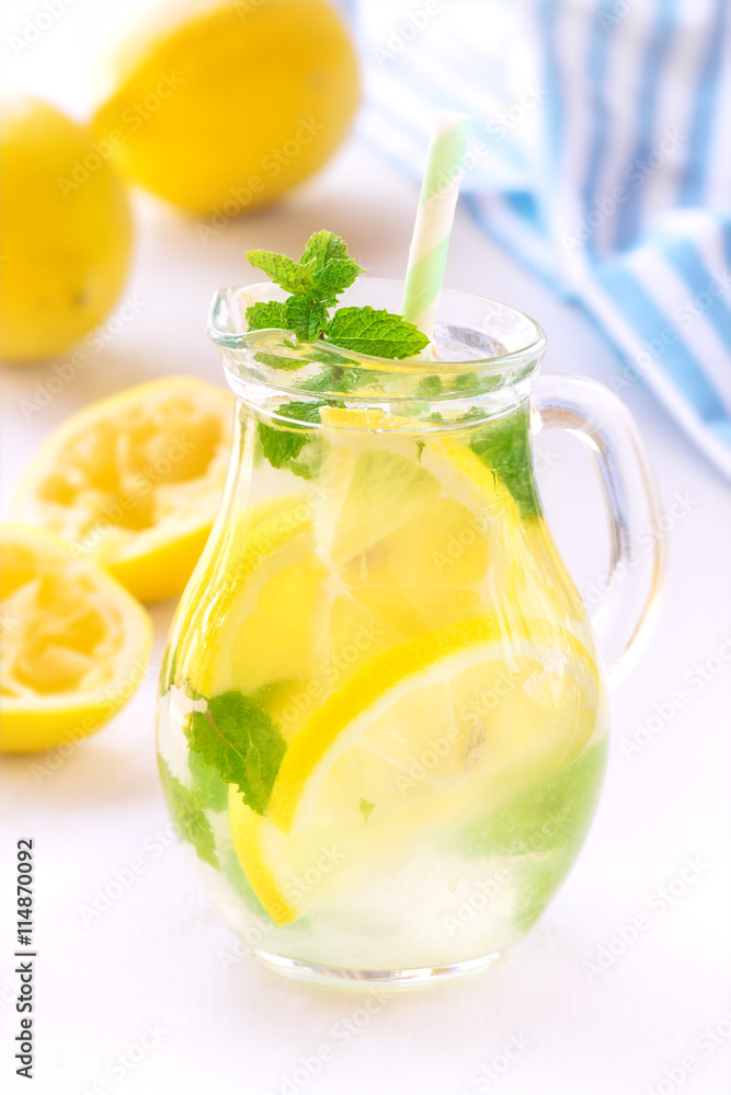 Lemon and mint refreshing fruit infused detox water Lemon and mint refreshing fruit infused detox water