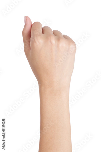 Woman's hand with fist gesture back side, Isolated on white background. © kintarapong