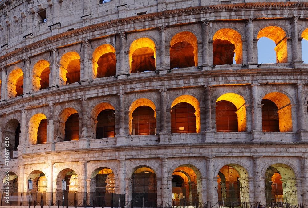 The Roman Colosseum at dusk