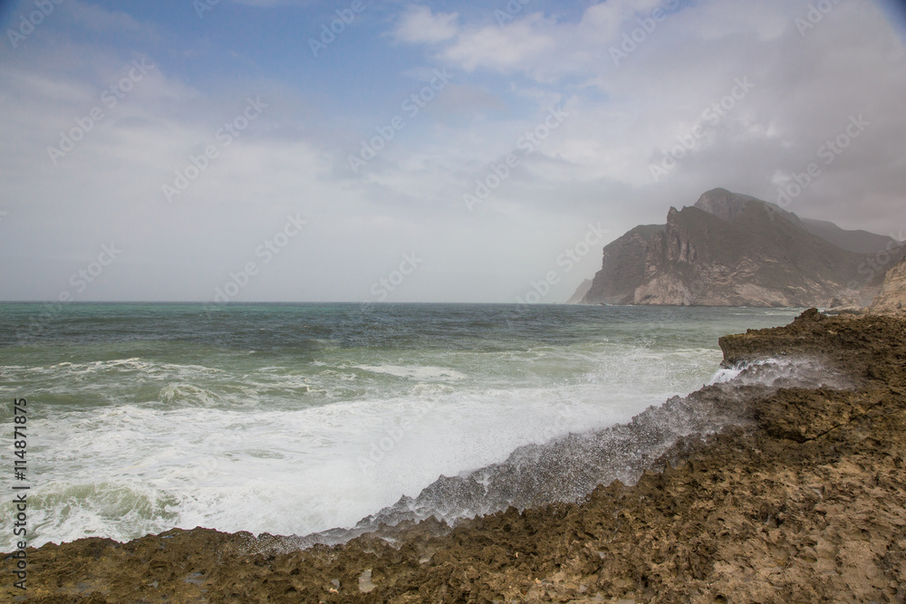 Cliffson the beach of Mughsayl (Mughsail) in Salalah, Oman
