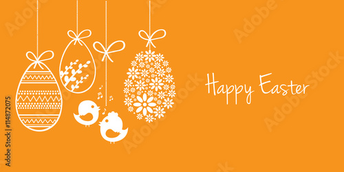 Happy Easter card, wishes, garland