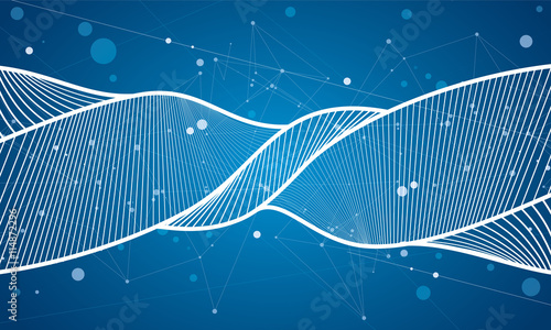 Abstraction white wave background, points and lines, technology spiral, blue wallpaper, vector design