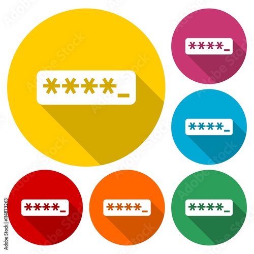 Password typing icons set with long shadow
