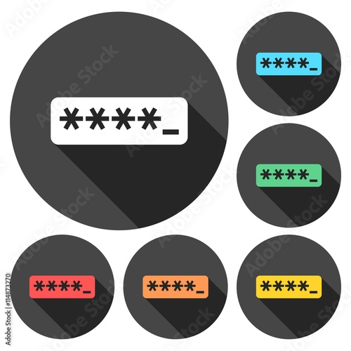 Password typing icons set with long shadow