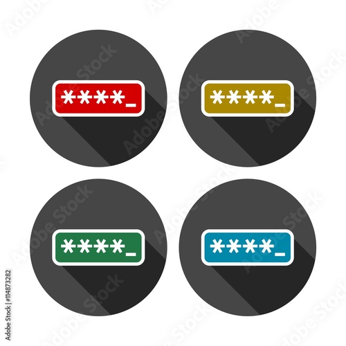 Password typing icons set with long shadow