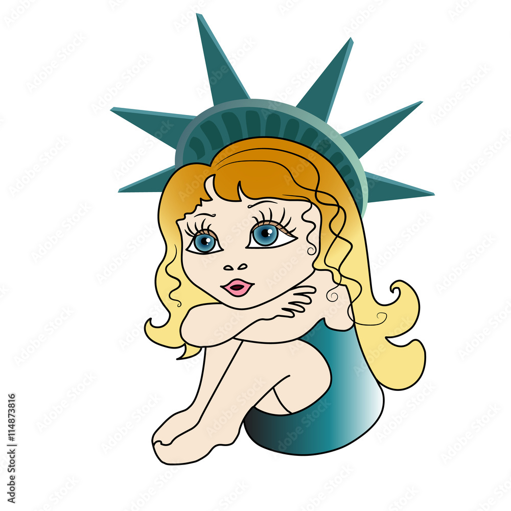 Fourth of July. Liberty Torch. USA flag, petite girl Stock Vector | Adobe  Stock