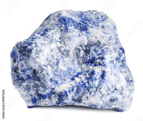 Raw sodalite stone isolated on white with clipping path