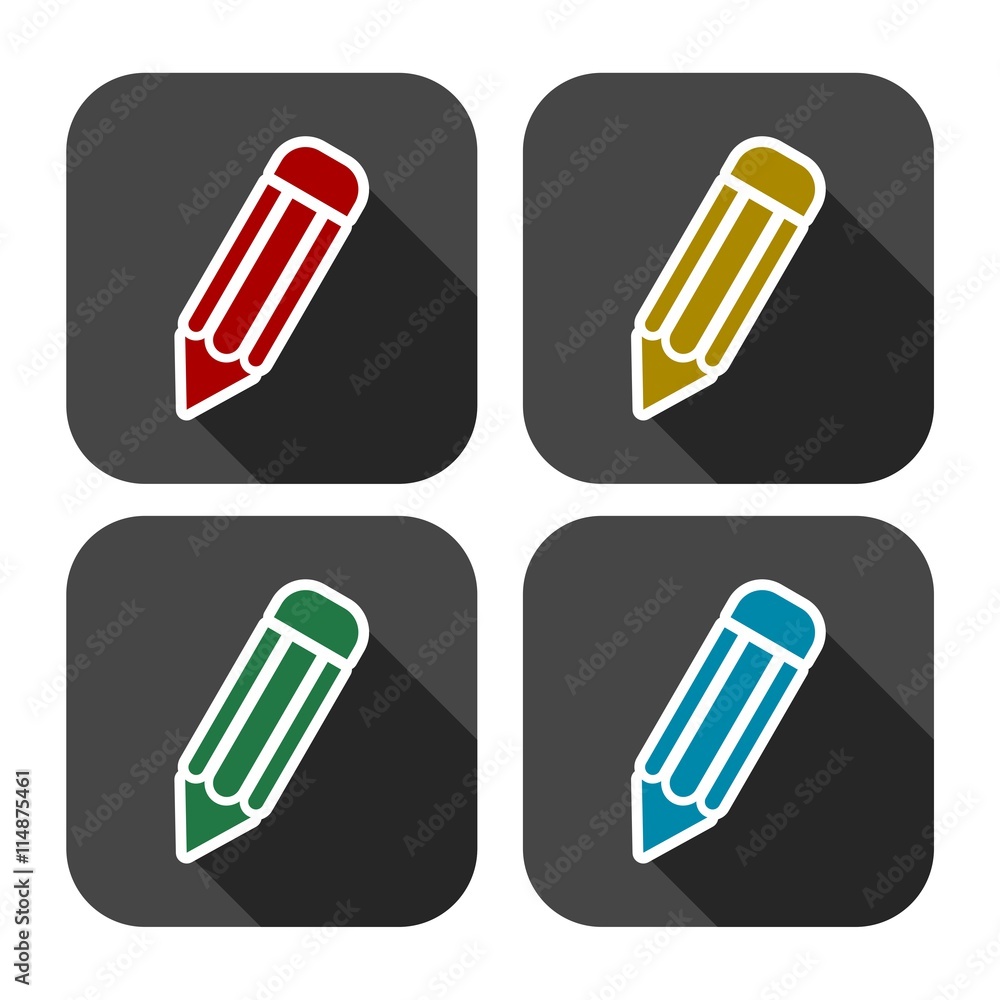 Pencil Icon Vector set with long shadow Pencil Icon Vector set with long shadow