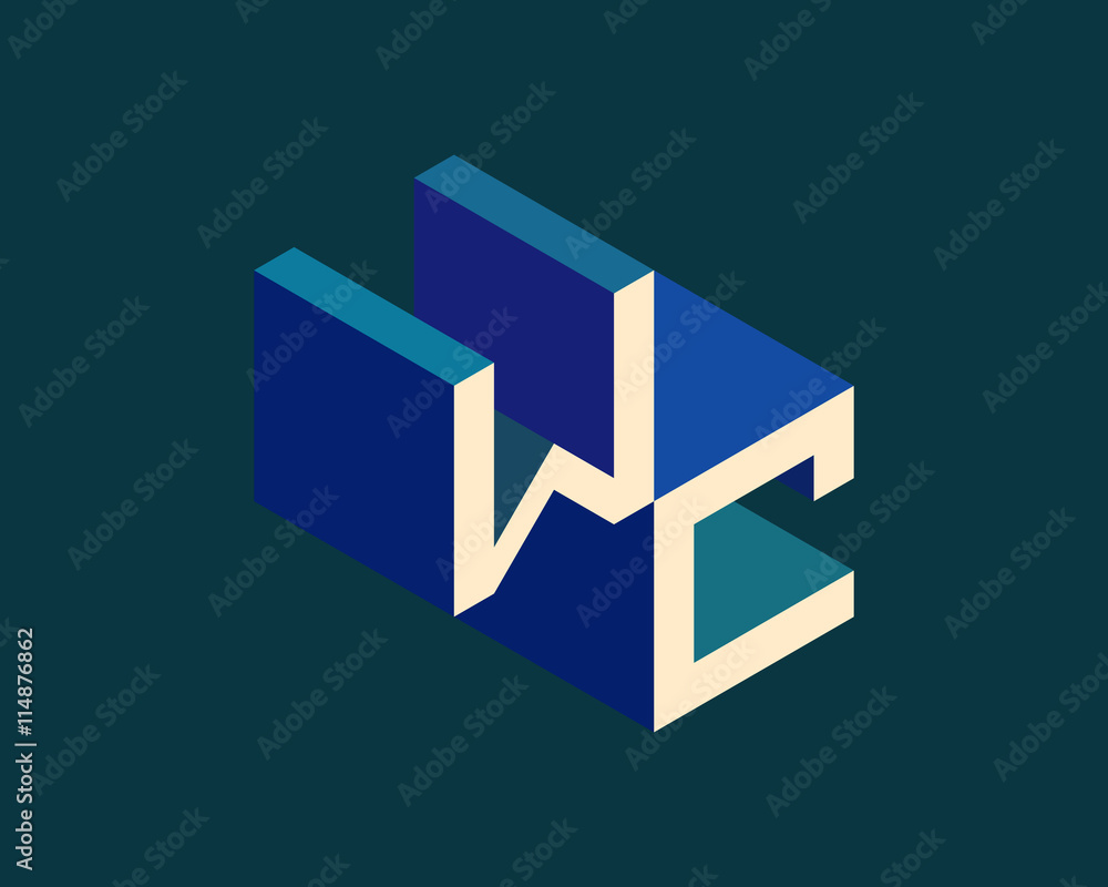 WC isometric 3D letter logo. three-dimensional stock vector alphabet font typography design. WC isometric 3D letter logo. three-dimensional stock vector alphabet font typography design.