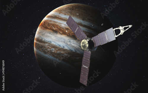 Juno spacecraft and Jupiter. Elements of this image furnished by NASA photo
