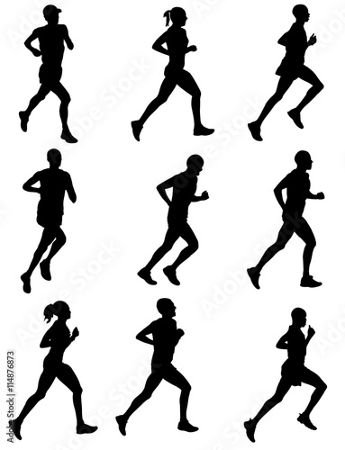 marathon runners silhouettes - vector
