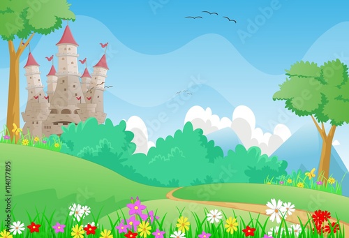 Beautiful landscape with Fairy tale castle 