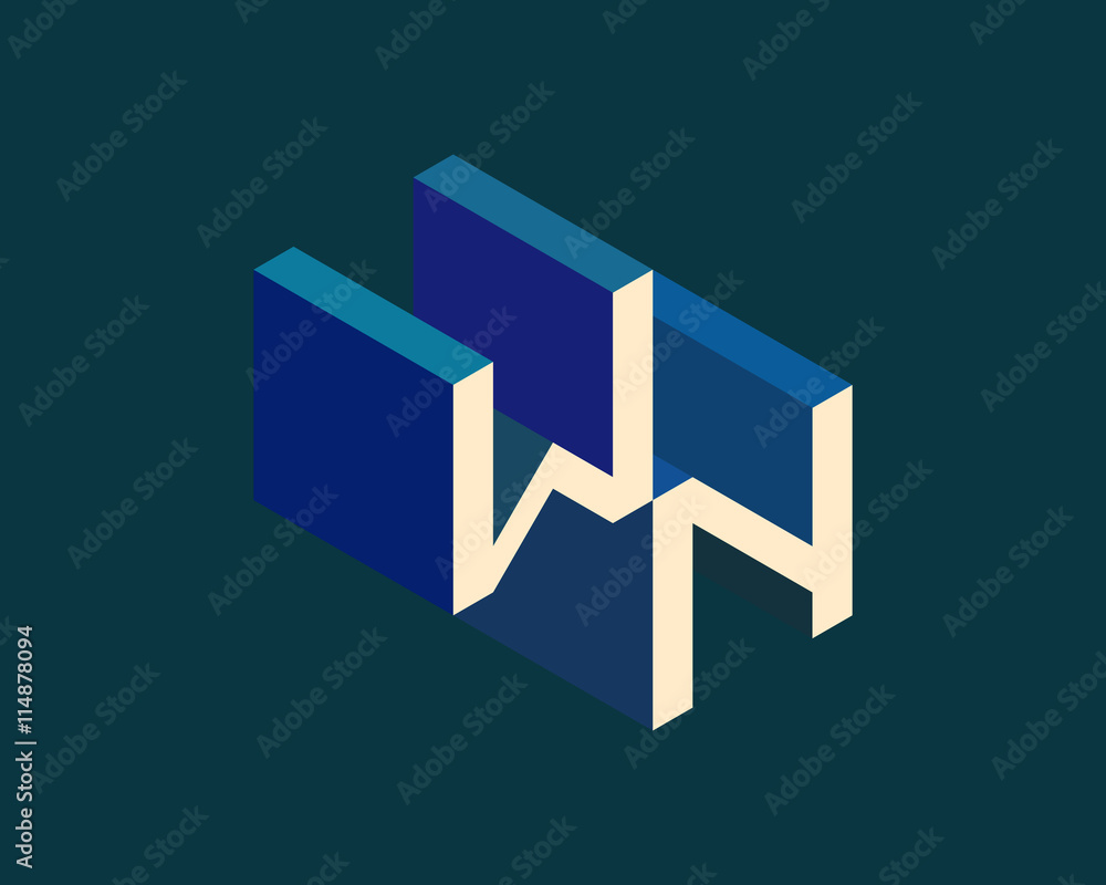 WN isometric 3D letter logo. three-dimensional stock vector alphabet font typography design. WN isometric 3D letter logo. three-dimensional stock vector alphabet font typography design.