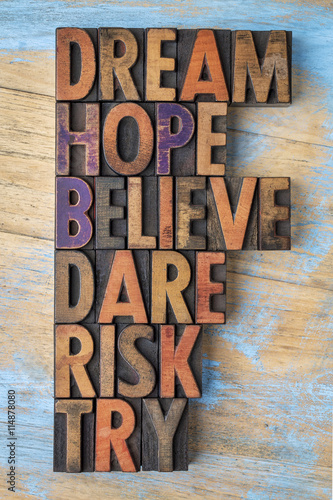 dream, hope, believe, dare, risk and try
