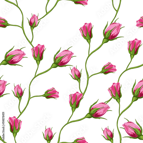 Rosebuds. Seamless background pattern. Hand drawn. Can be used in design, as wrap paper, cover skin, etc. Vector - stock. © iMacron