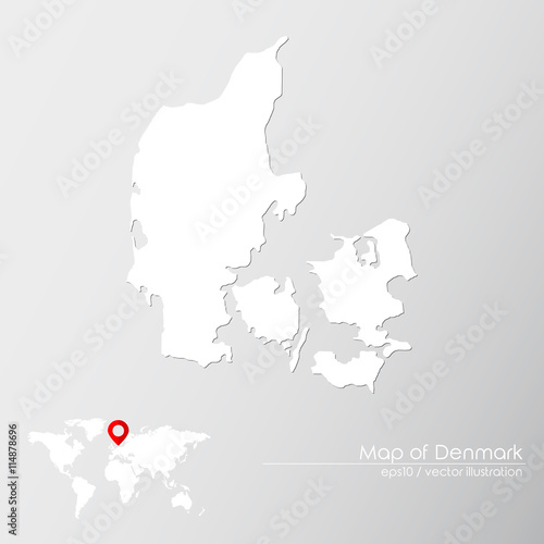 Vector map of Denmark with world map infographic style.    