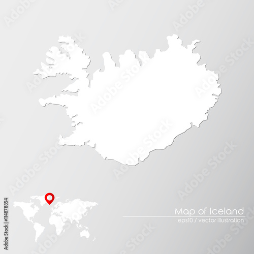 Vector map of Iceland with world map infographic style.

