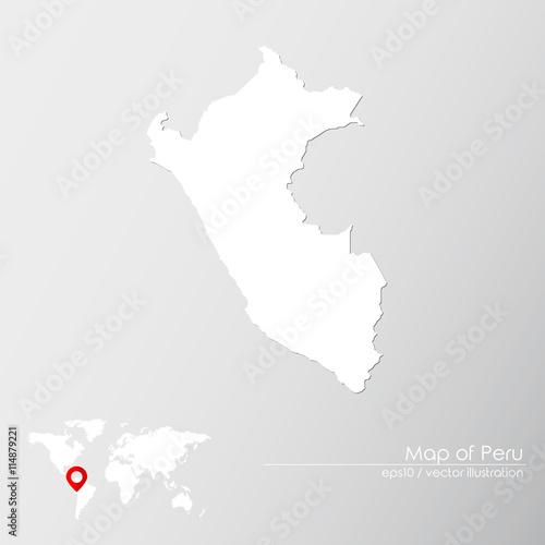 Vector map of Peru with world map infographic style.