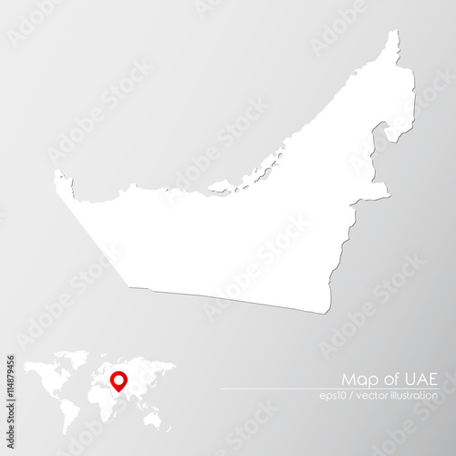 Vector map of UAE Emirates with world map infographic style.

