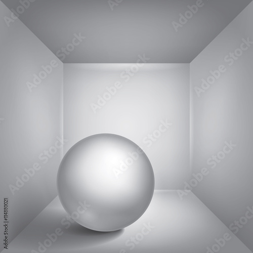 Volume sphere. The inner space of the box. The gray box with a ball inside. Vector design illustration 