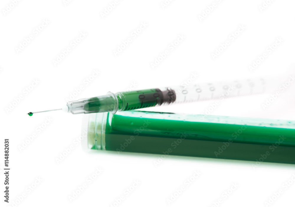 Fototapeta premium Medical syringe and test-tube isolated