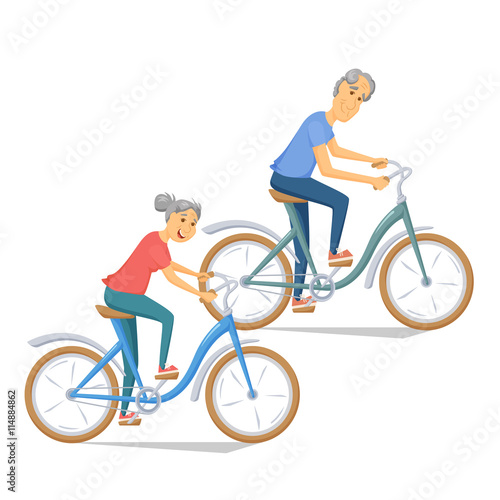 Seniors bicycling together