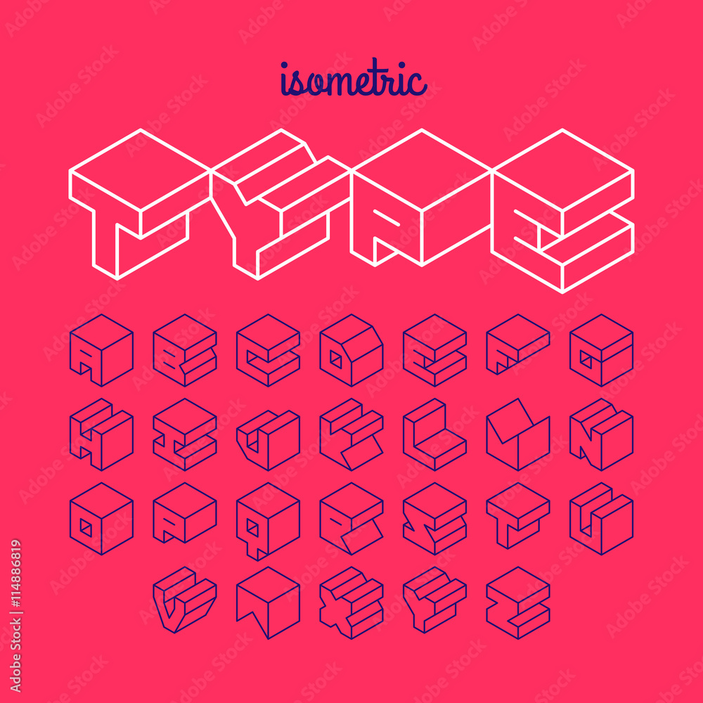 Isometric 3d font, three-dimensional alphabet. Isometric 3d font, three-dimensional alphabet.